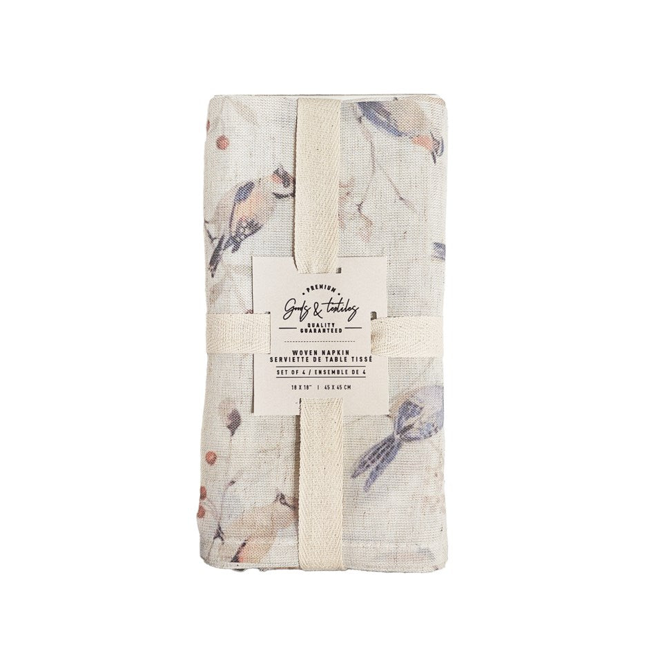 Linen Blend Napkin Set Of 4 - Birds