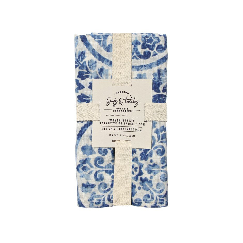 Linen Blend Napkin Set Of 4 - Blue