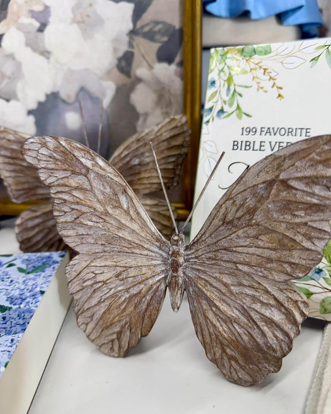 Whitewash Carved Butterfly