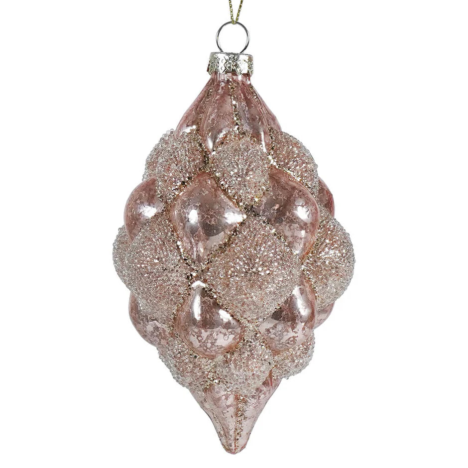 Beaded Pink Mercury Beaded Teardrop Hobnail Ornament