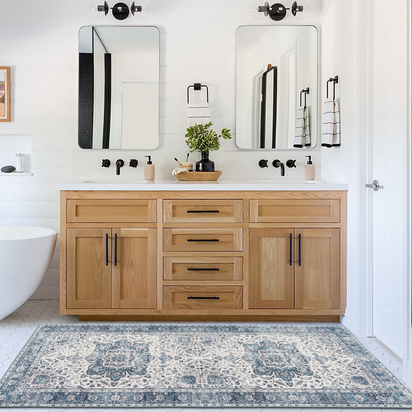 Blue Ivory Joy Vintage ReaLife Machine Washable Rug