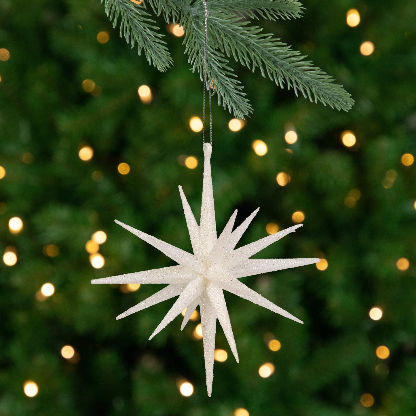 Glittered White Starburst Christmas Ornament