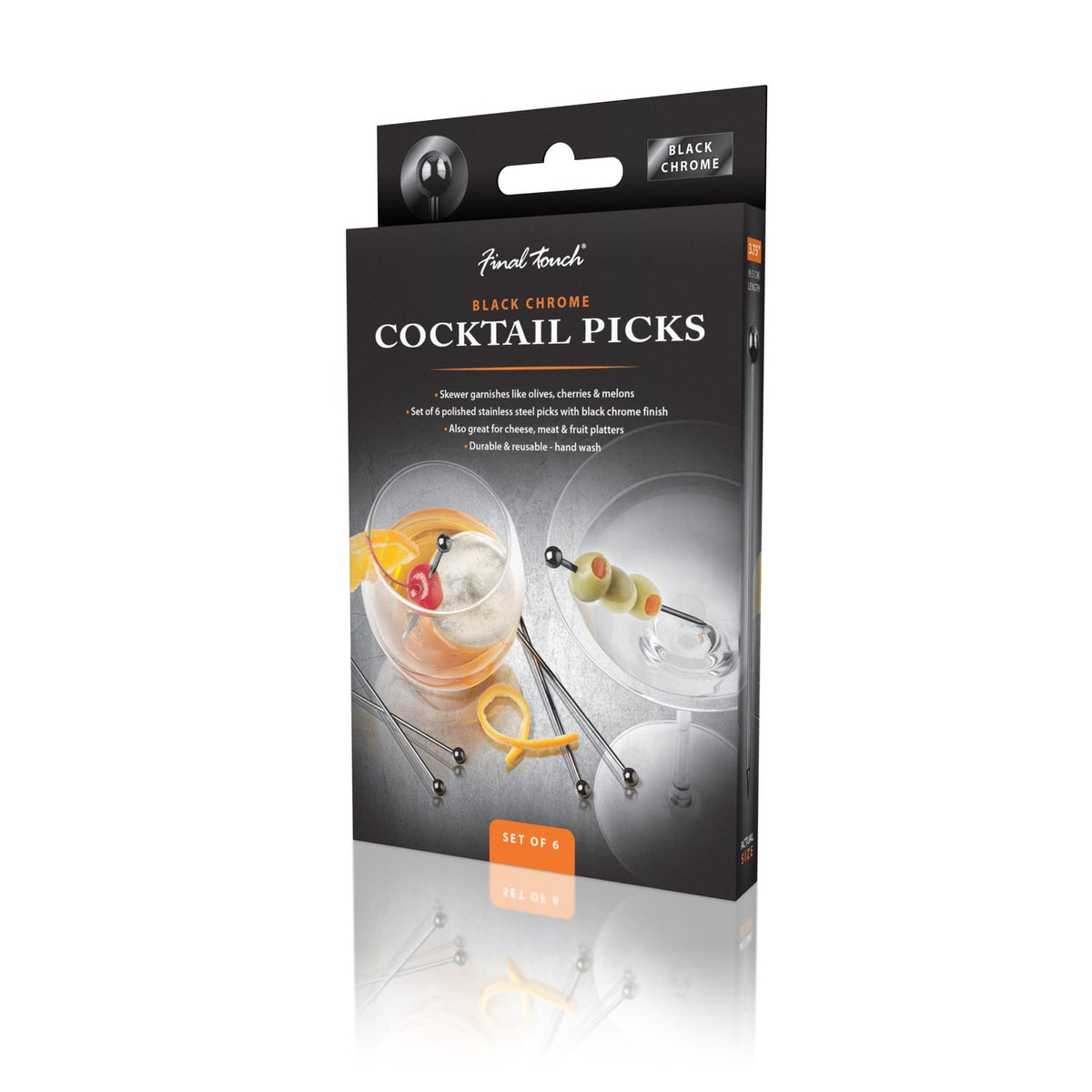 Stainless Steel Cocktail Picks - Black Chrome - Set Of 6