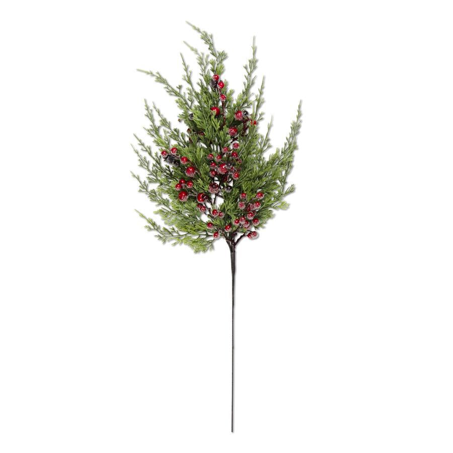 27” Cypress Pine with Dark Red Iced Berry Stem