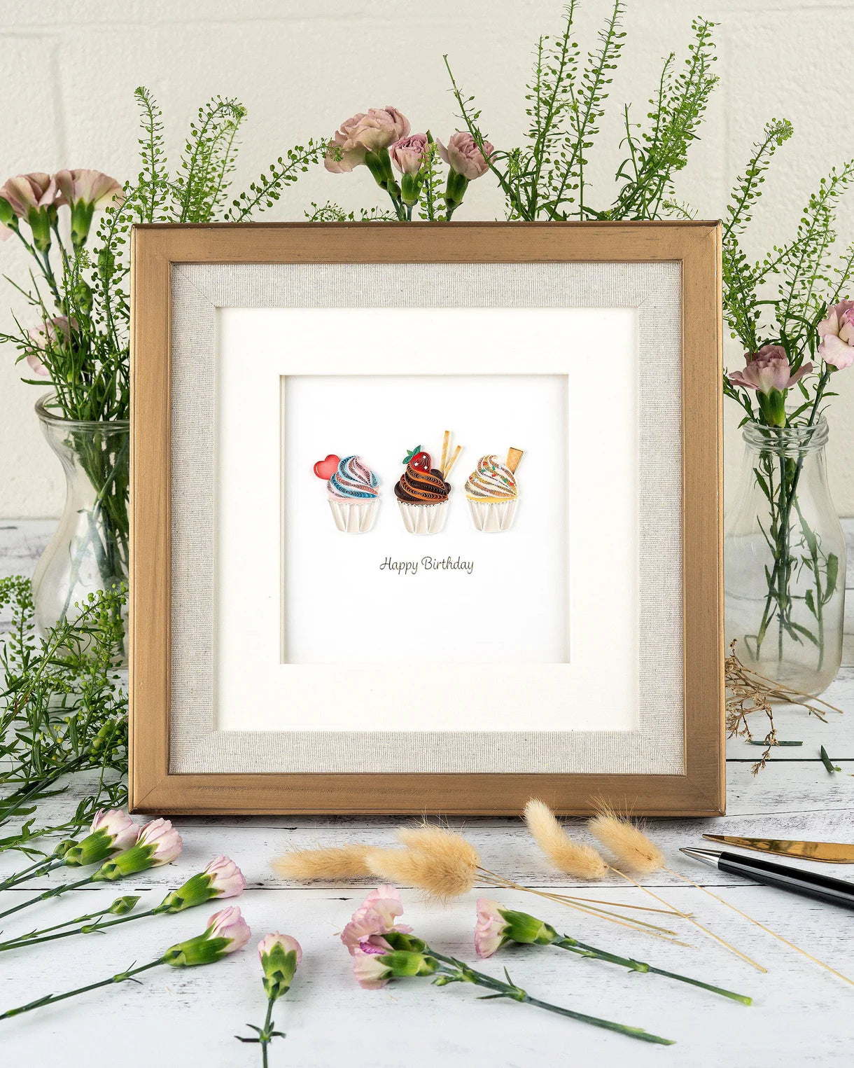 Quilled Birthday Cupcake Trio Greeting Card