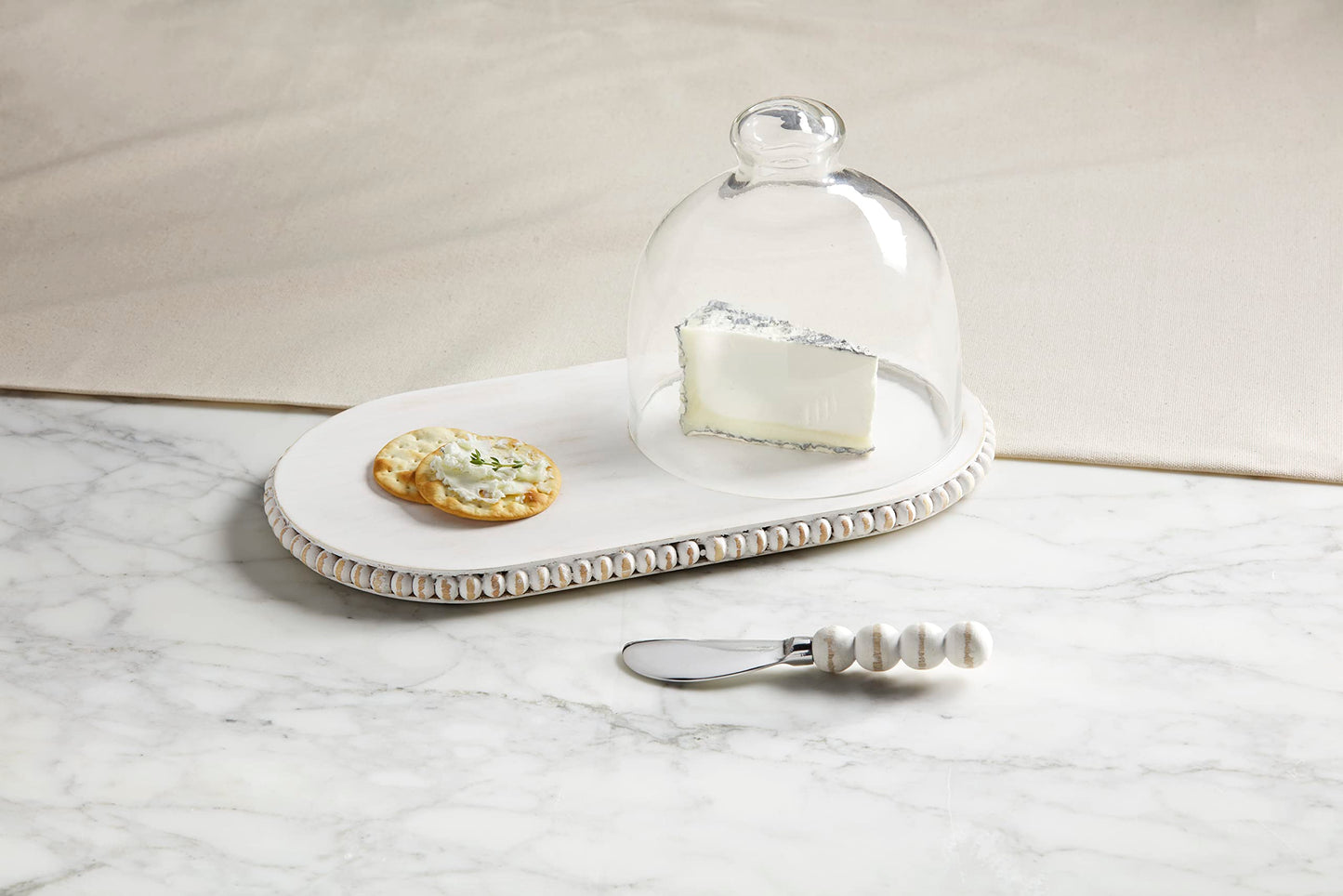 White Bead Tray & Cloche Set – 3-Piece Serving Set