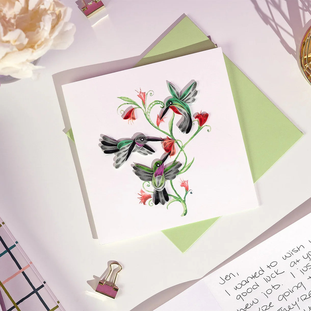 Quilled Hummingbird Trio Greeting Card