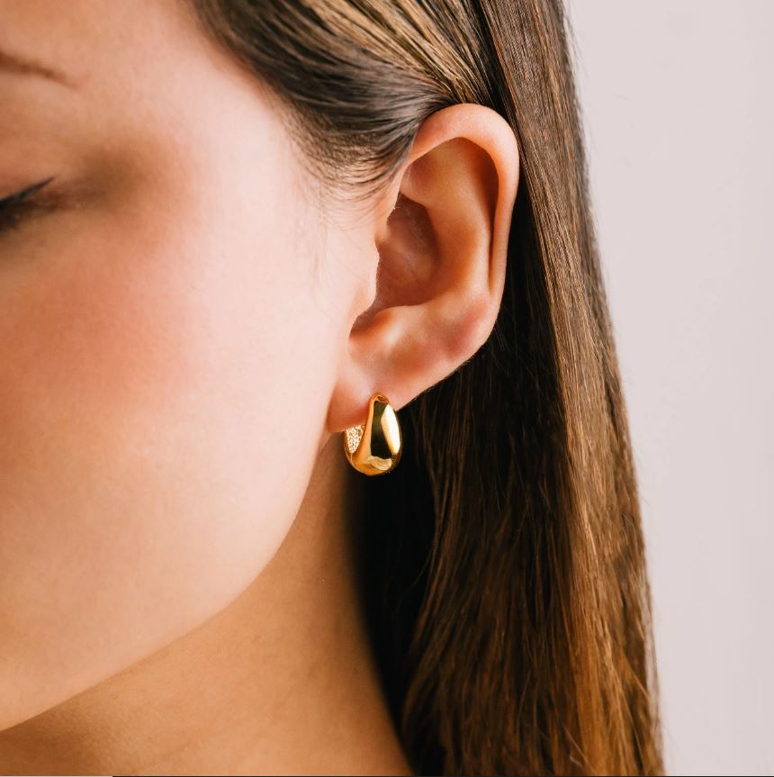 Oval Puff Hoop Earrings - Silver