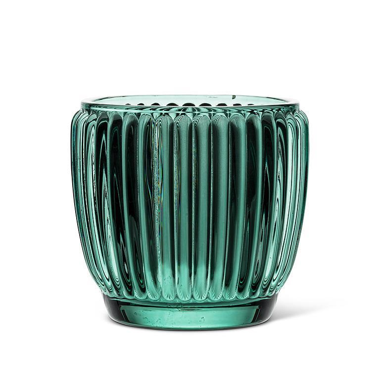 Teal Ribbed Votive