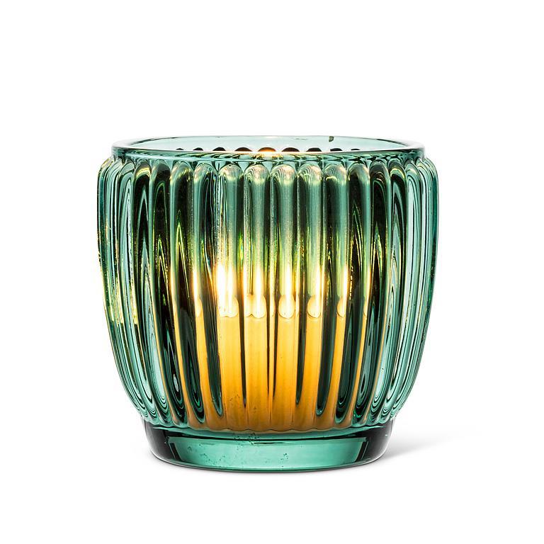 Teal Ribbed Votive