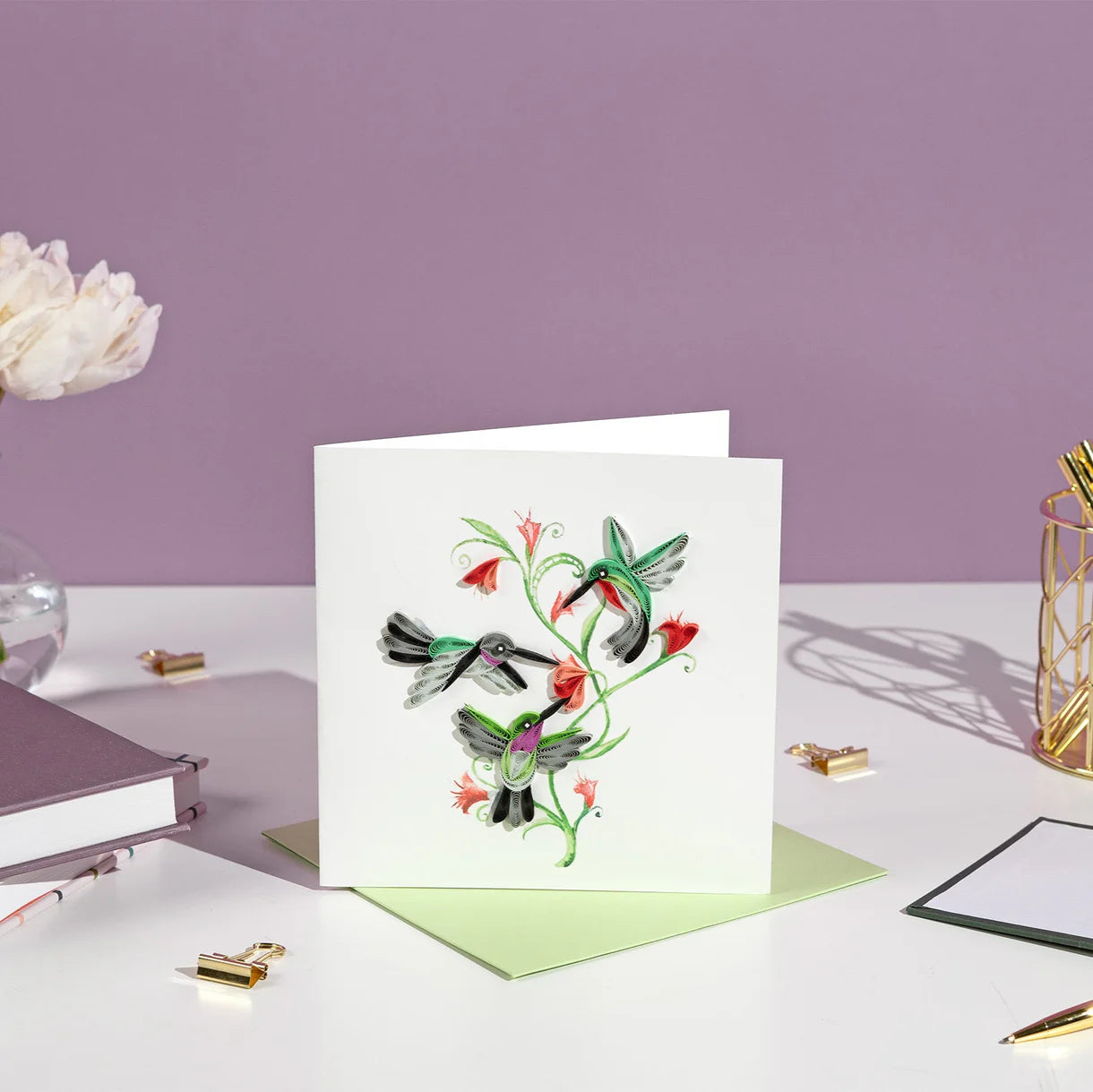 Quilled Hummingbird Trio Greeting Card