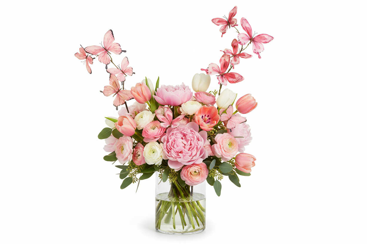 32" Pink Butterfly Spray