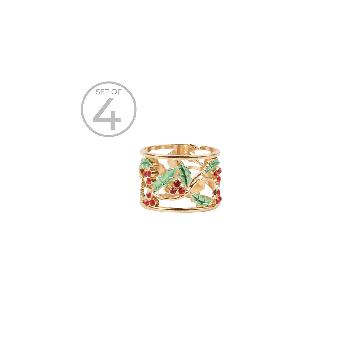 Holly Berry Round Napkin Ring Set Of 4