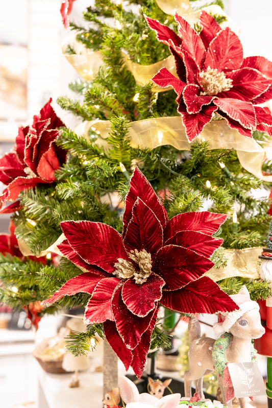 Burgundy Velvet Poinsettia Stem