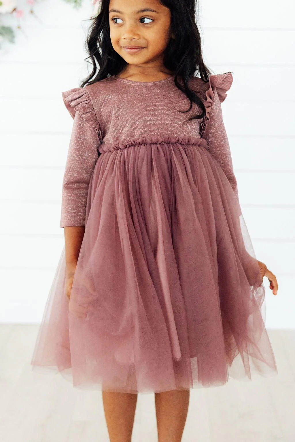 Mauve Shimmer 3/4 Sleeve Tutu Dress
