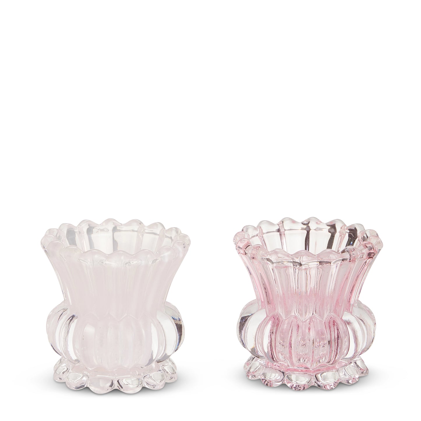3.5" Pink Ruffle Glass Candle Holder