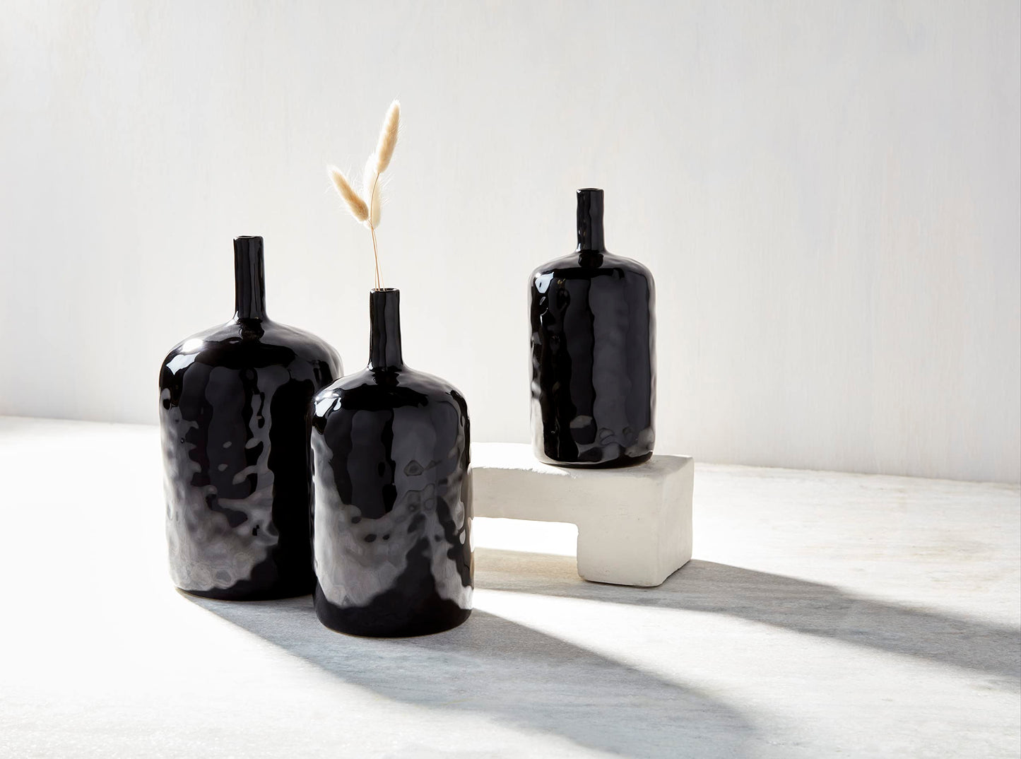 Black Bottle Stoneware Shiny Vases
