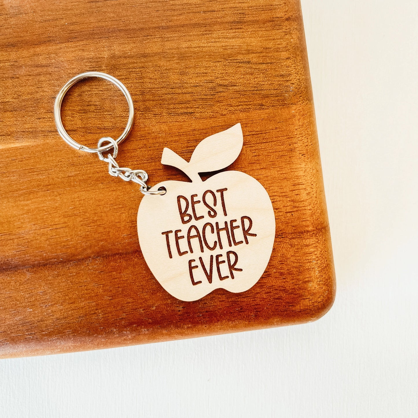 'Best Teacher Ever' Wooden Keychain