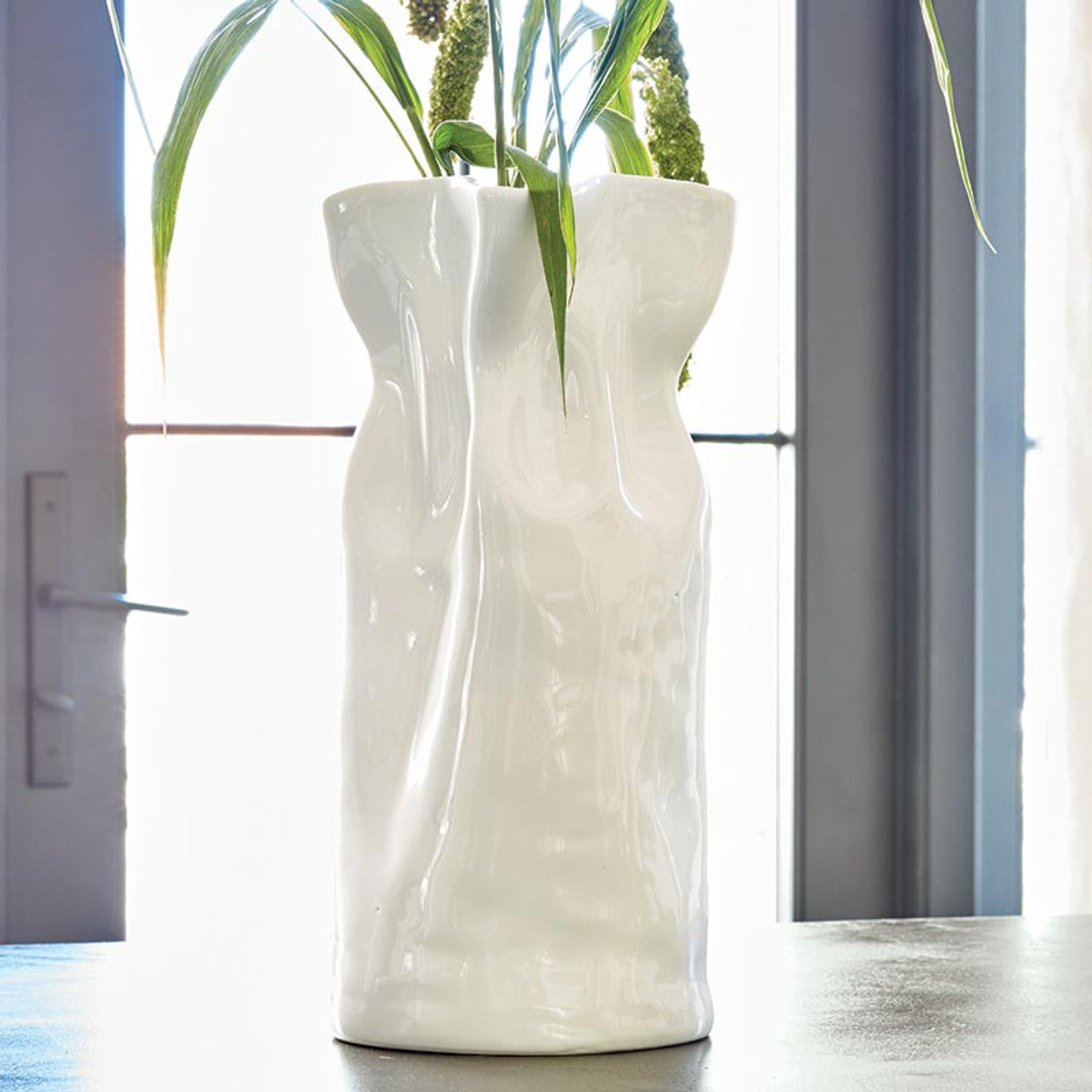 Vase Cinched White Ceramic