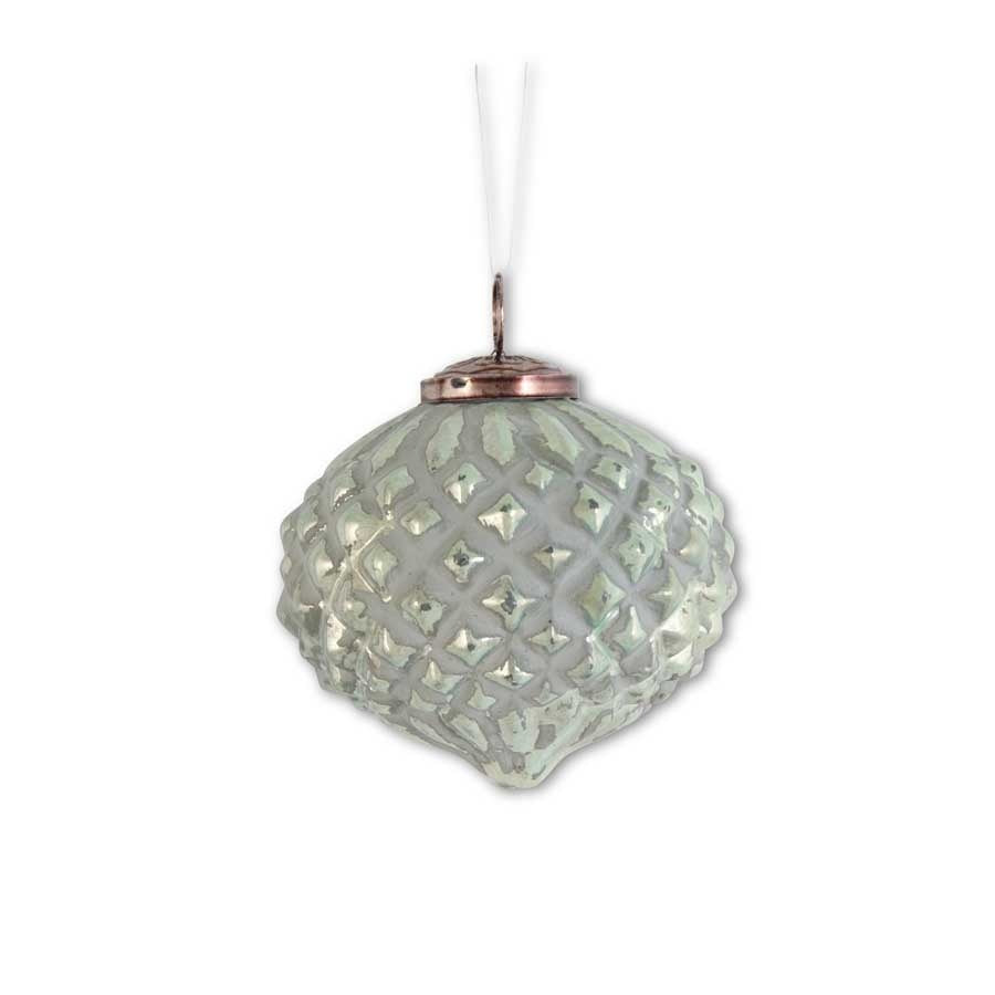 Ornament Distressed Green Glass Onion Embossed