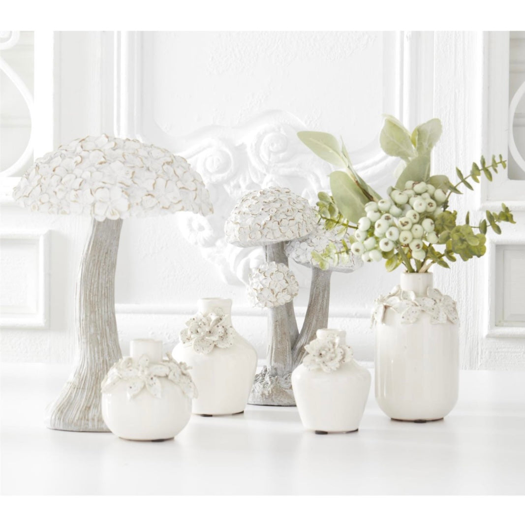 White Ceramic Vase with Raised Flowers