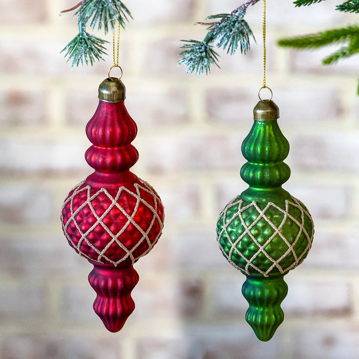 Green & Red Check Finial Ornaments