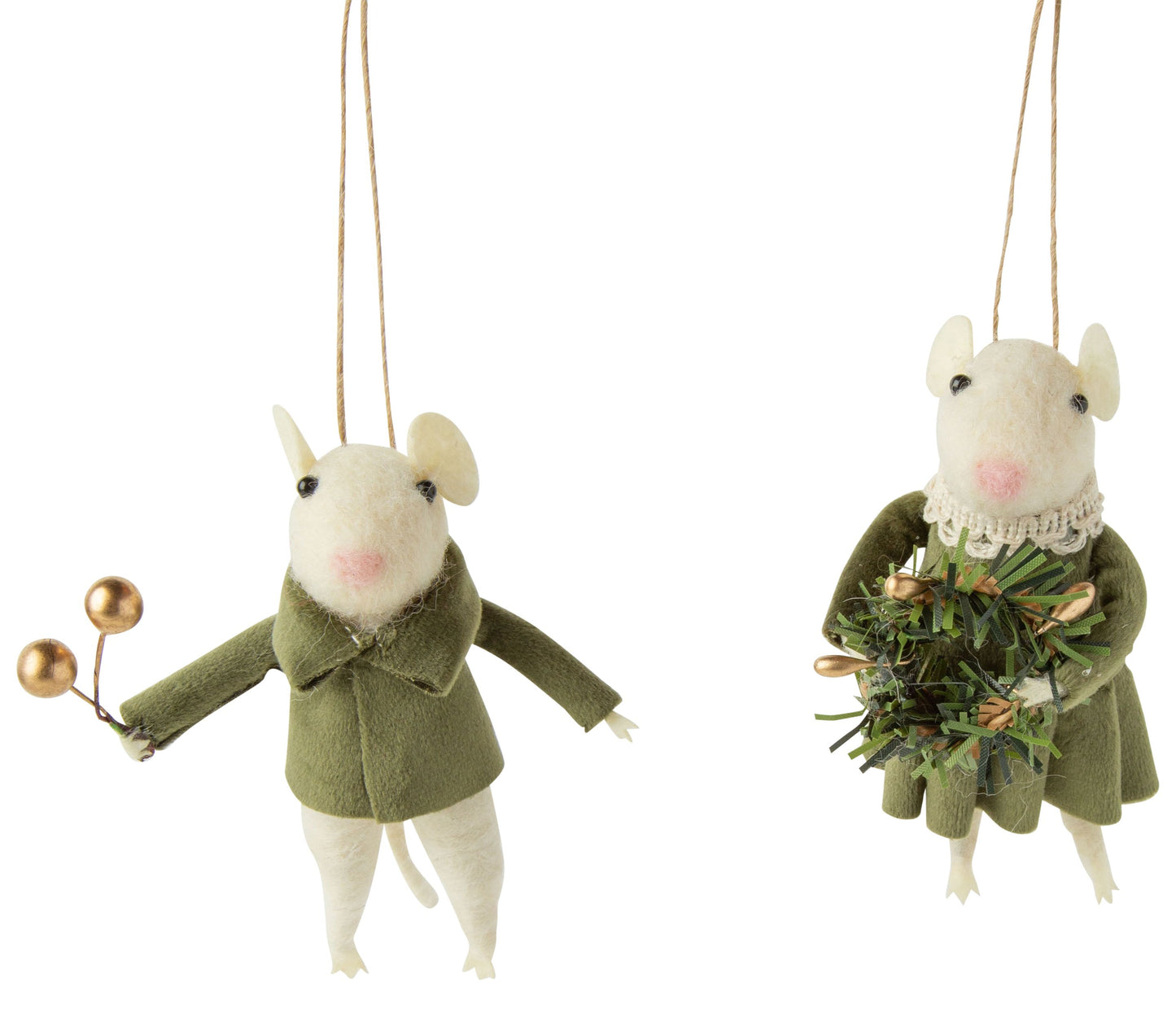 Felt Mouse Ornament with Olive Green Outfit
