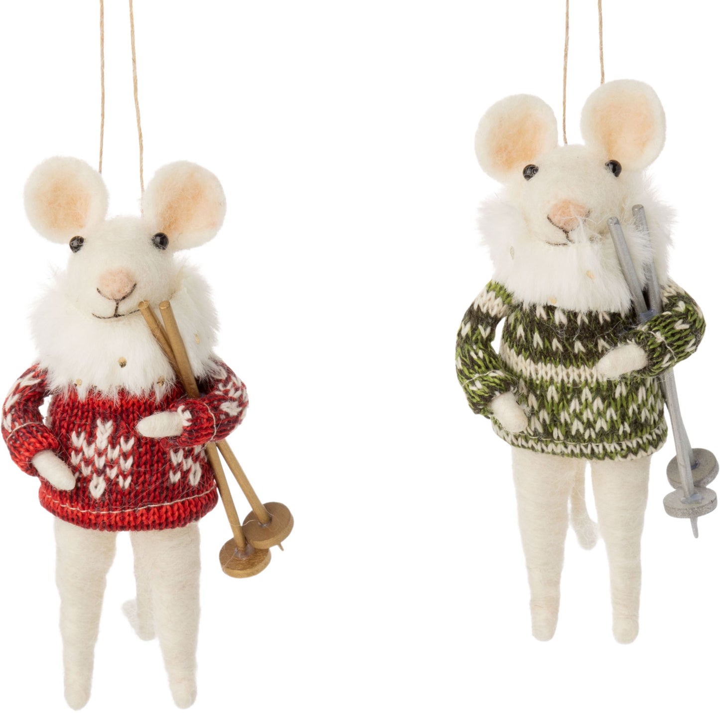 Felt Mouse Ornament with Festive Sweater and Skis
