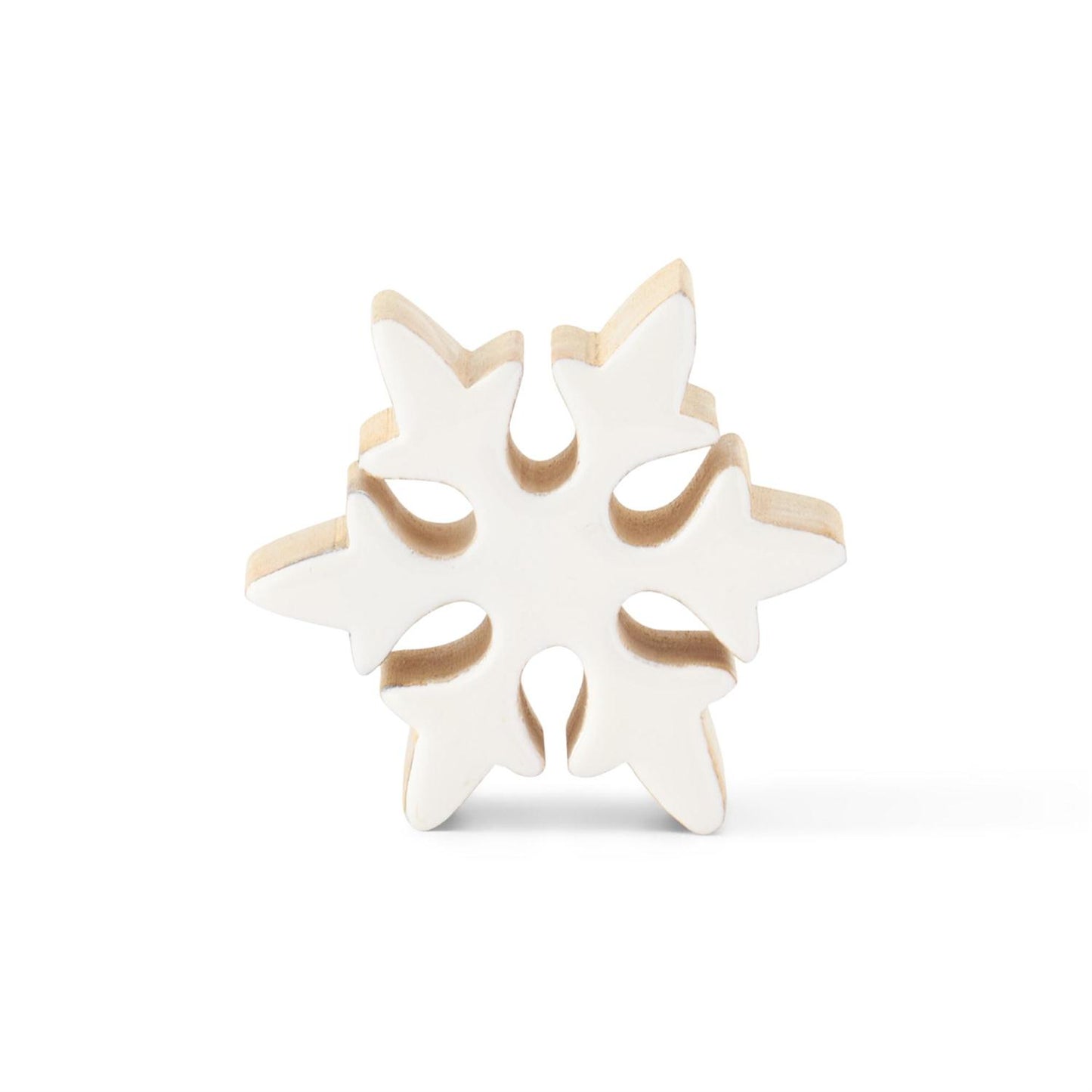 Set of 3 Wood Snowflakes with White Enameled Front