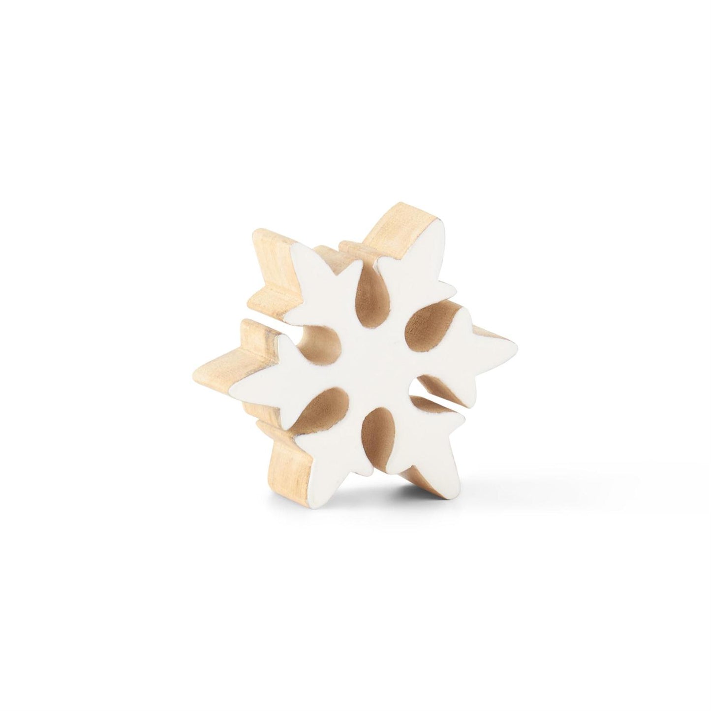 Set of 3 Wood Snowflakes with White Enameled Front