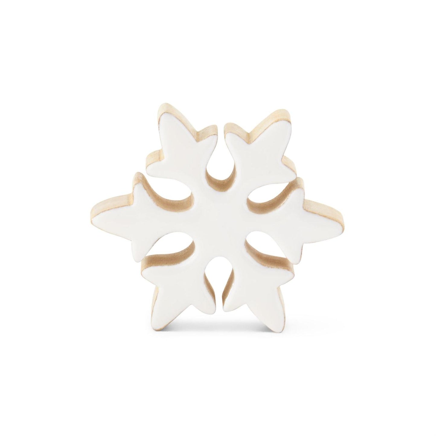 Set of 3 Wood Snowflakes with White Enameled Front
