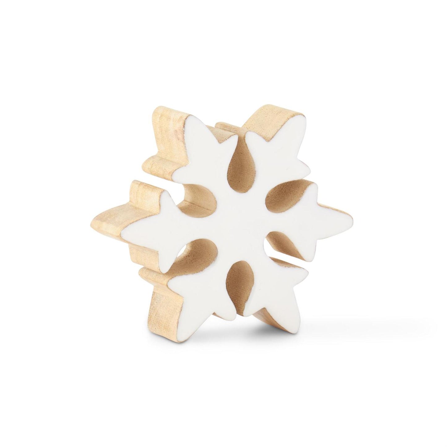 Set of 3 Wood Snowflakes with White Enameled Front