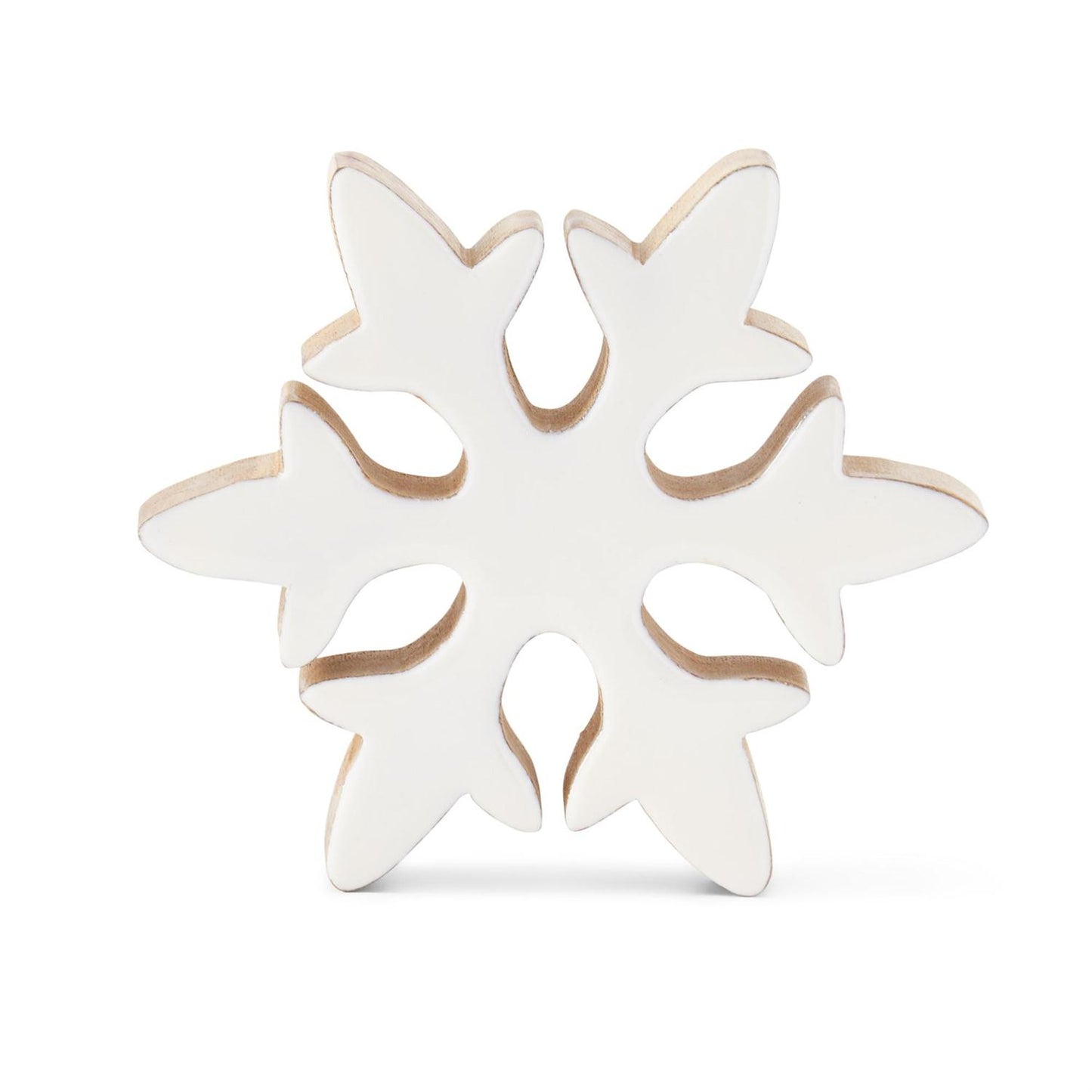 Set of 3 Wood Snowflakes with White Enameled Front