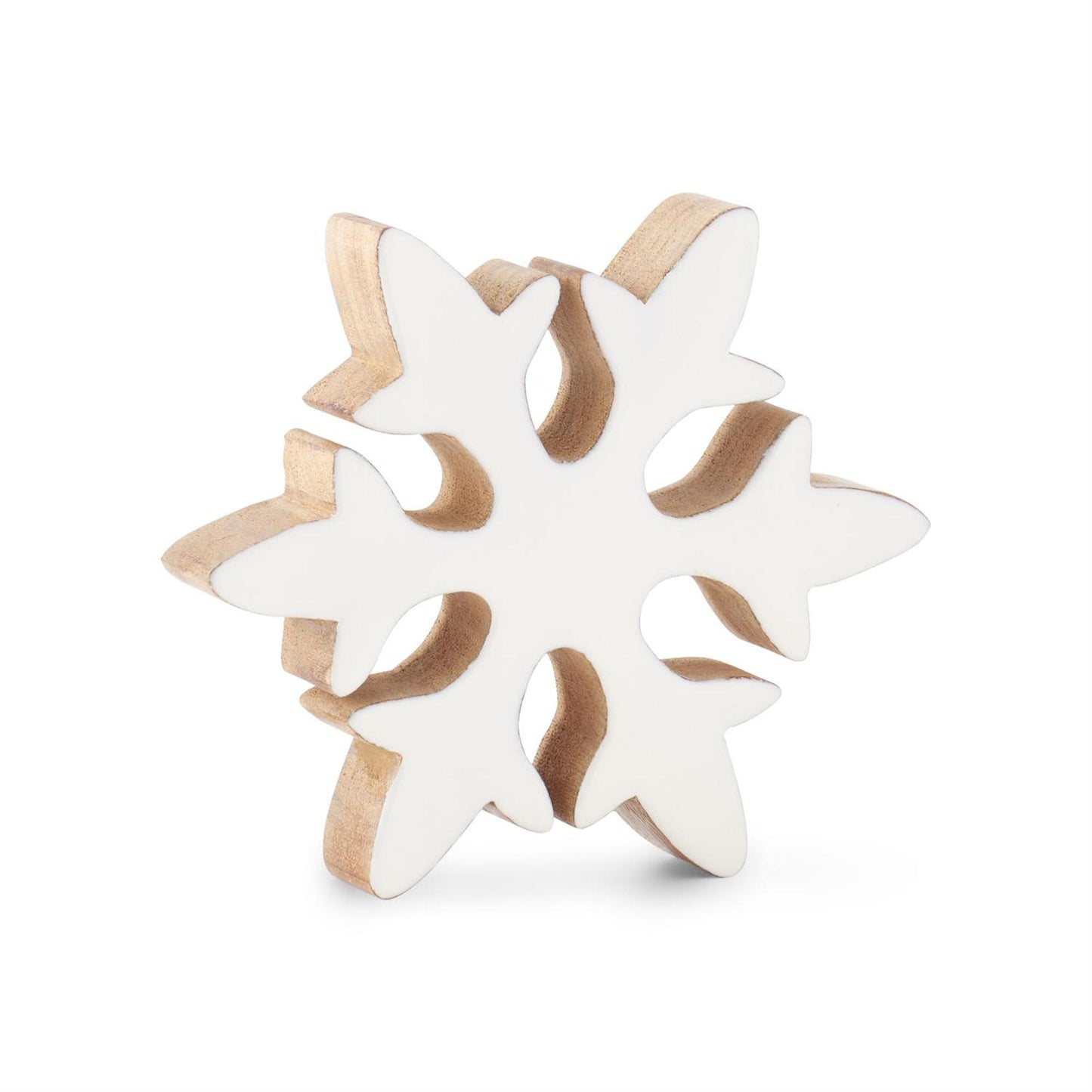 Set of 3 Wood Snowflakes with White Enameled Front