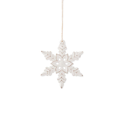Whitewashed Wood Snowflake Ornament – Carved Holiday Décor