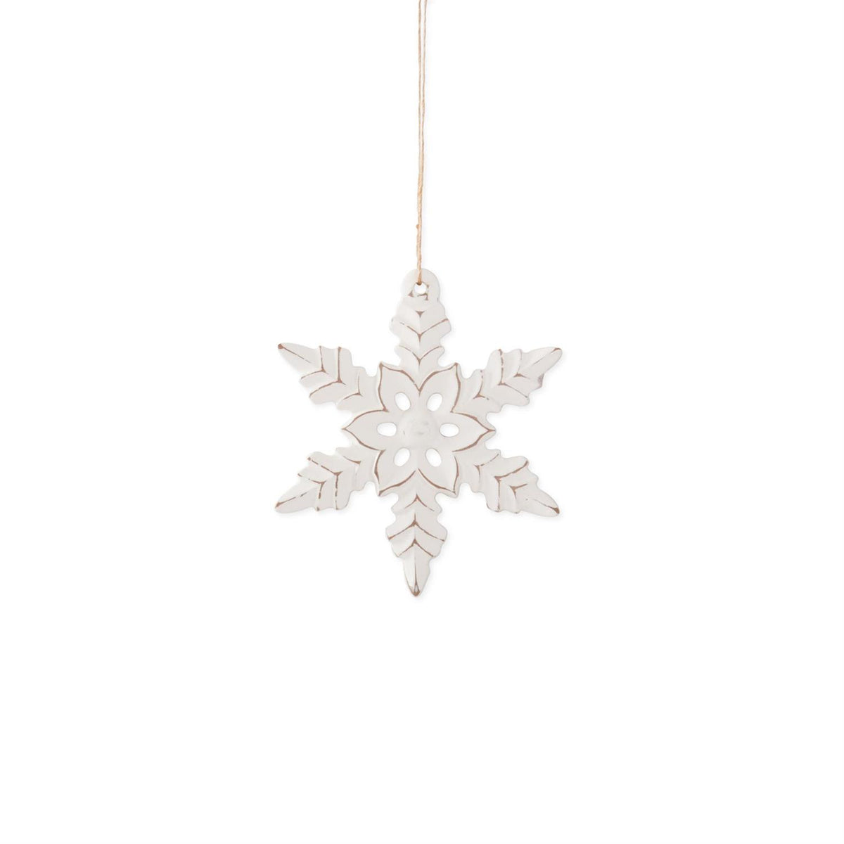 Whitewashed Wood Snowflake Ornament – Carved Holiday Décor