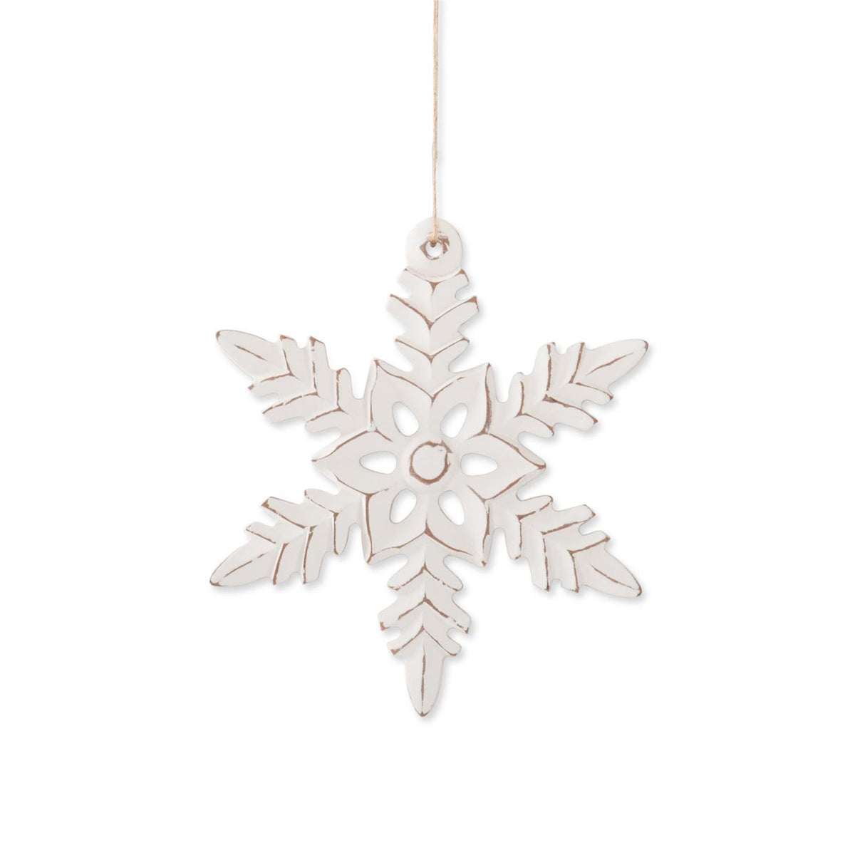 Whitewashed Wood Snowflake Ornament – Carved Holiday Décor