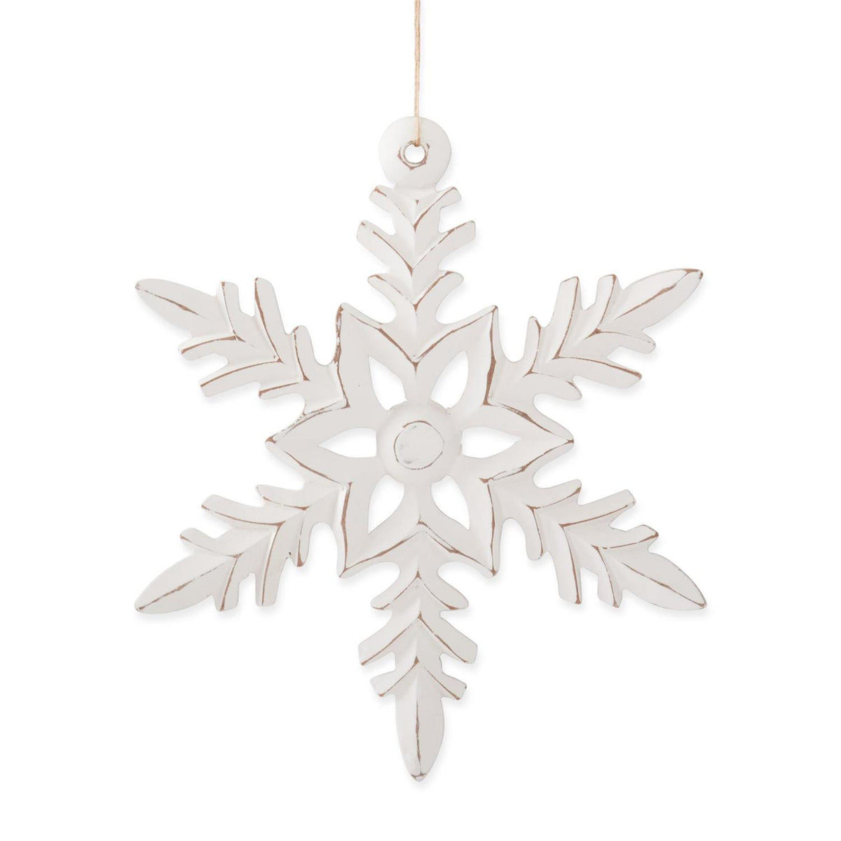 Whitewashed Wood Snowflake Ornament – Carved Holiday Décor