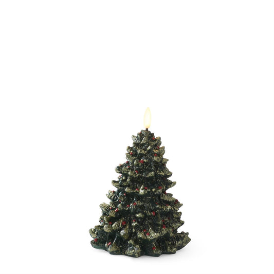 LED Christmas Tree Candles with Gold Glitter & Red Ornaments