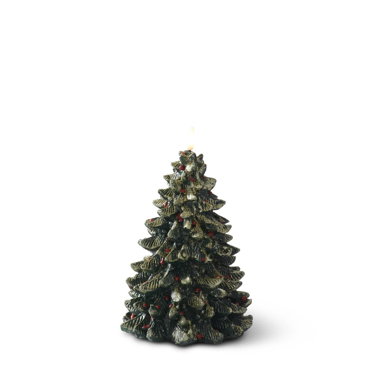 LED Christmas Tree Candles with Gold Glitter & Red Ornaments