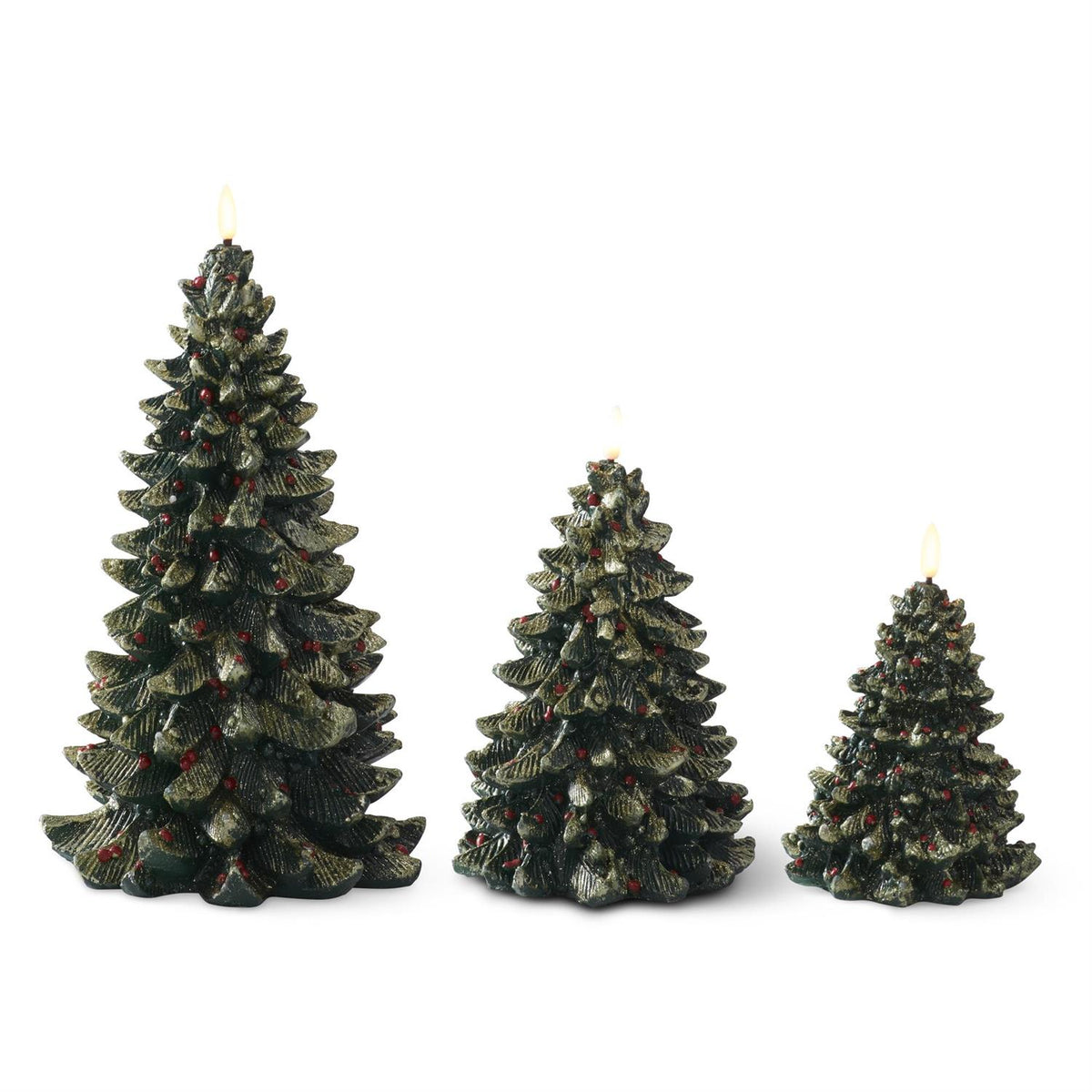 LED Christmas Tree Candles with Gold Glitter & Red Ornaments