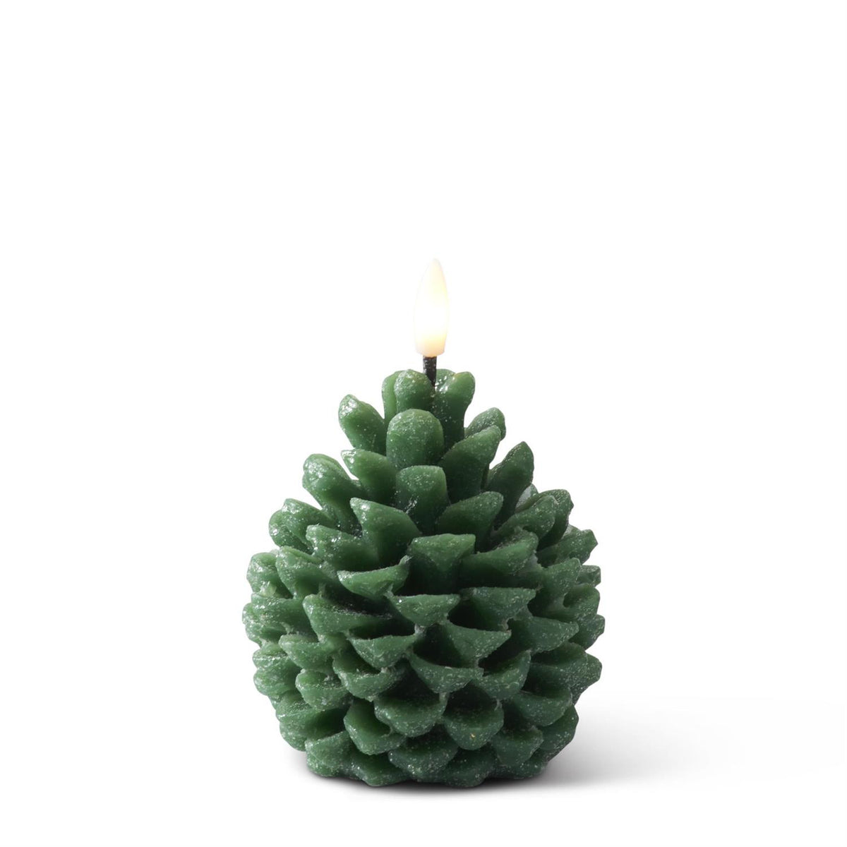 Green Wax LED Pinecone Candle with Flickering Flame & Timer – 5.5"