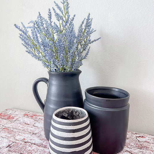 Black and White Striped Cement Vase