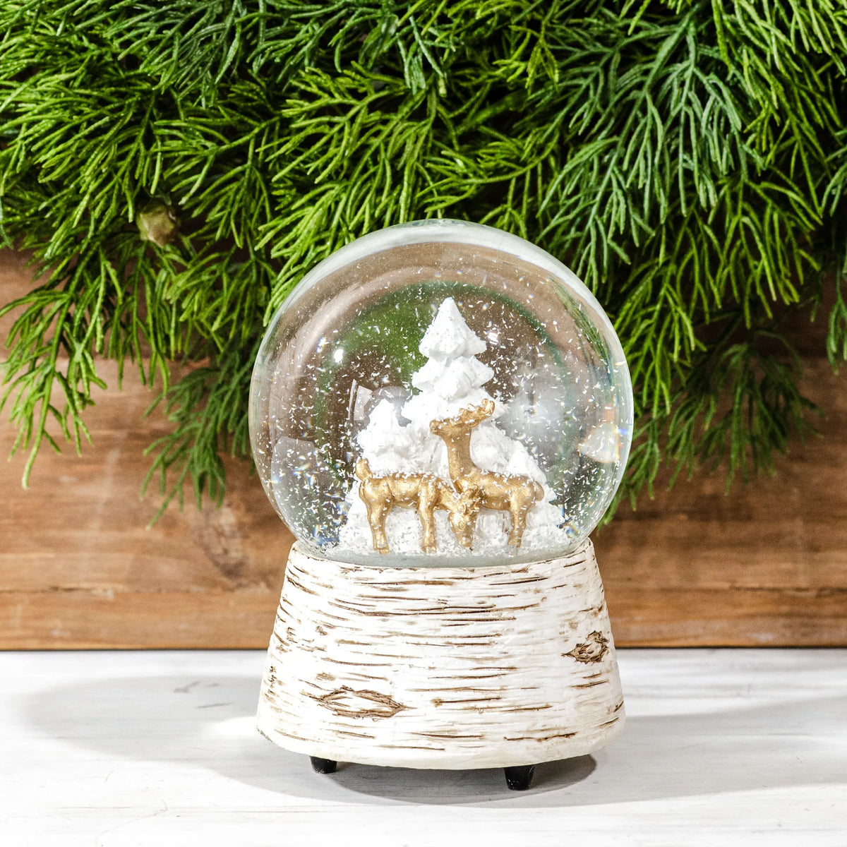 Gold Deer & Tree Musical Snow Globe