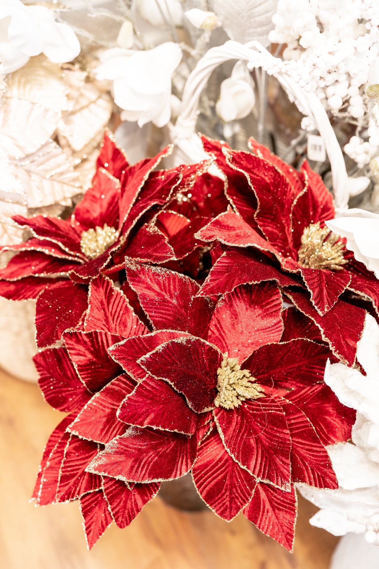 Burgundy Velvet Poinsettia Stem