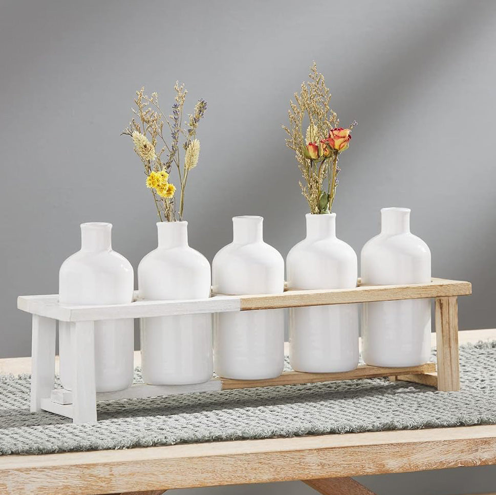 White Two-Tone Vase Stand Set Of 5