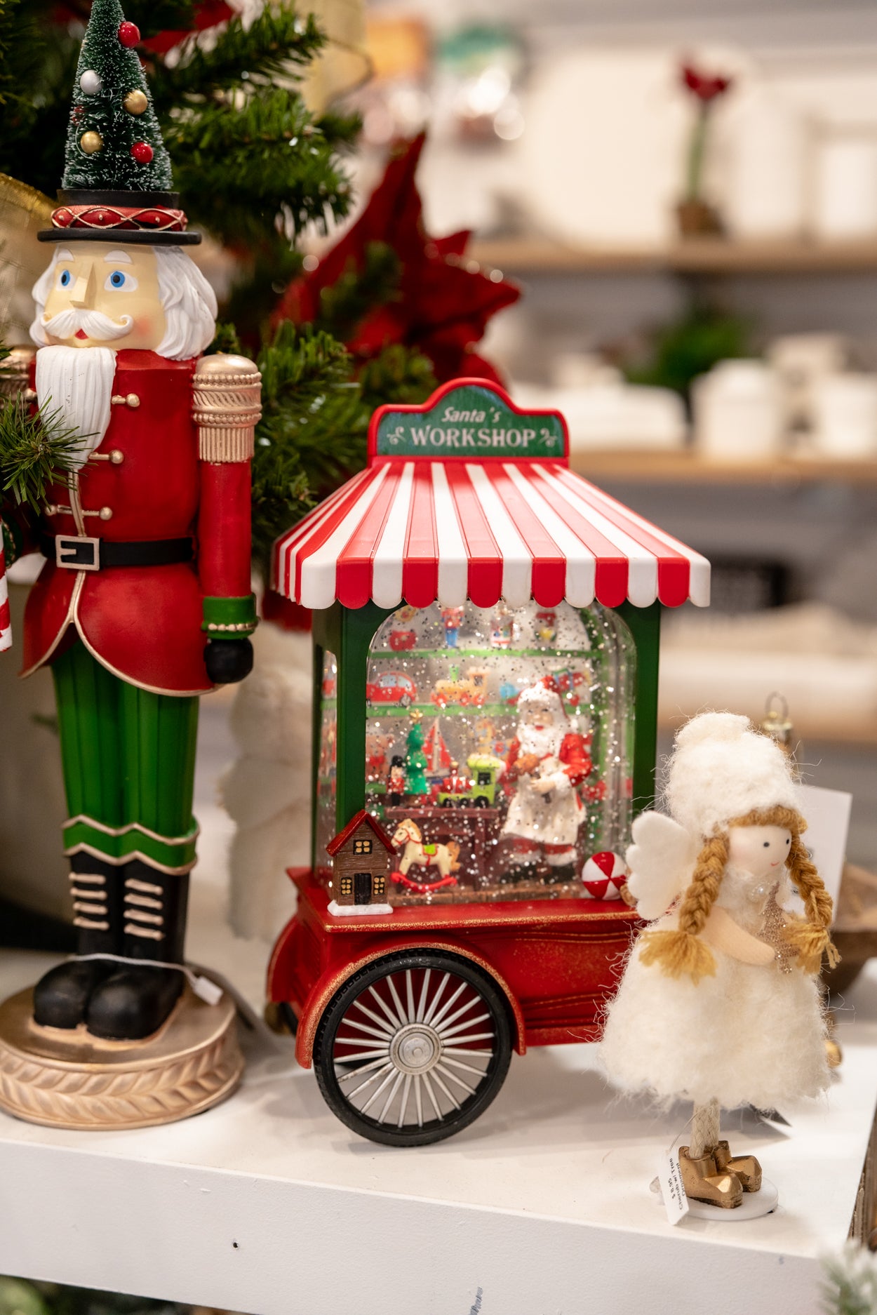 Santa's Workshop Cart in Glitter LED Lantern