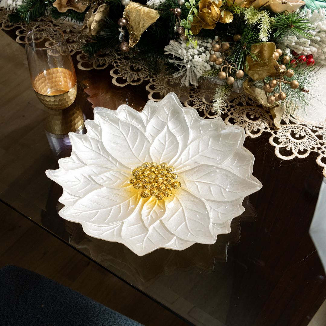 Poinsettia 23 cm White Glass Plate