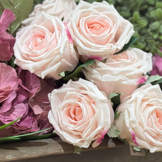 Real Touch Eden Rose 12 Inch Bouquet - Blush Pink - 3 Blooms