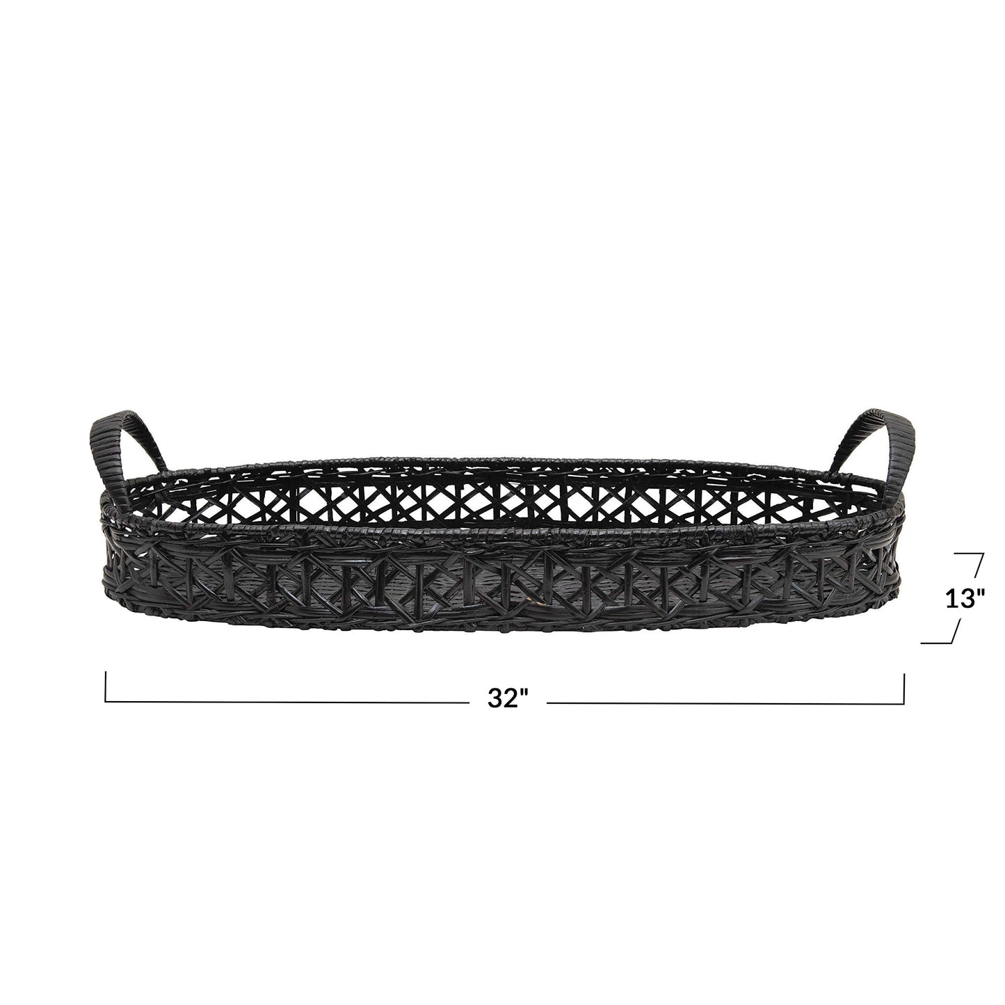 Decorative Hand-Woven Rattan Tray with Handles, Black